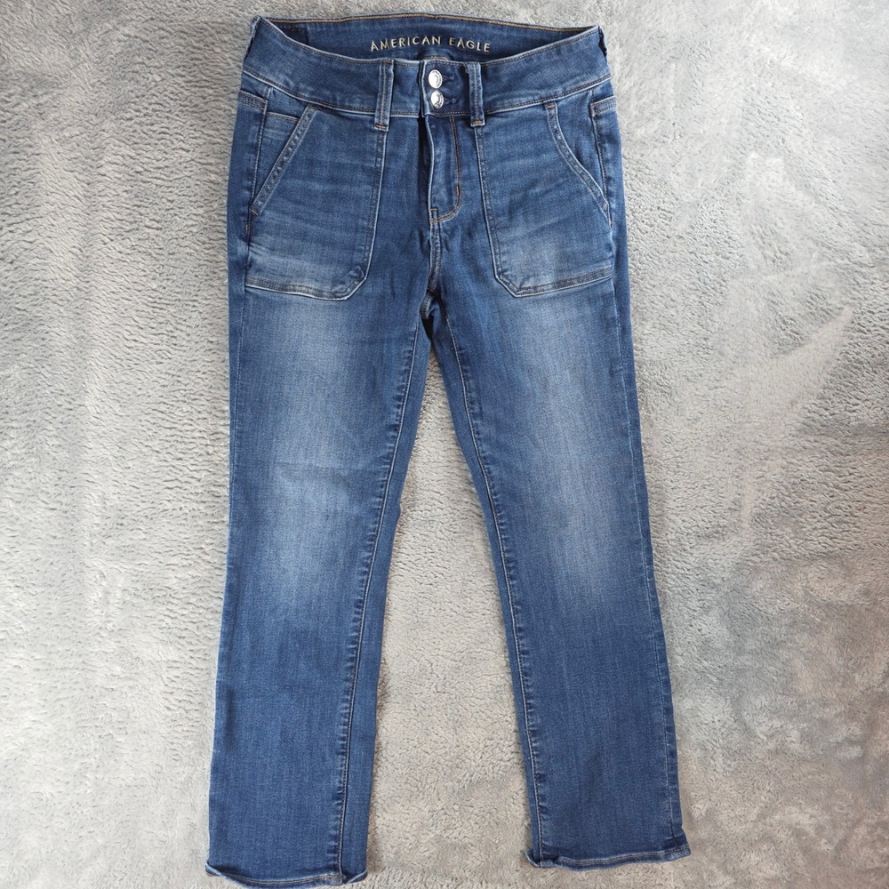 American Eagle Women 4 Blue Artist Crop Next Level Stretch High Rise Jeans